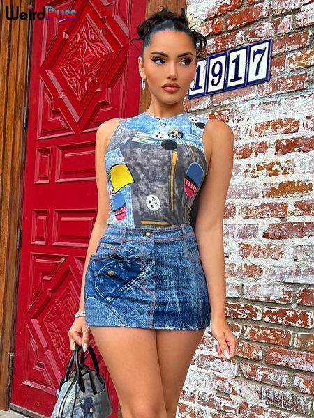 

dress weird puss tie dye print women two piece set 2022 summer trend skinny tank mini skirts casual girl streetwear outfits, White