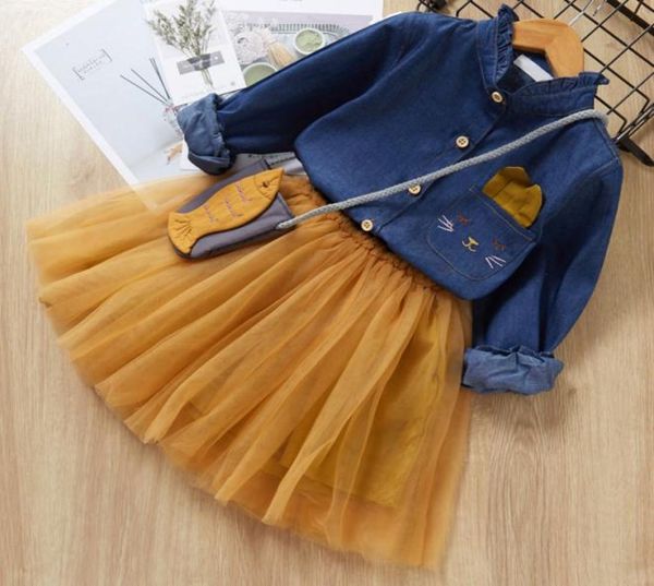

3 pcs spring new toddler girls clothes fashion kids embroidered denim shirt dress bag set suit casual children039s clothing8317702, Red;yellow
