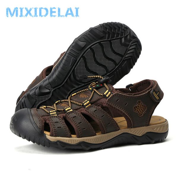

sandals mixidelai big size genuine leather men summer shoes beach for man fashion brand outdoor casual sneakers 230419, Black