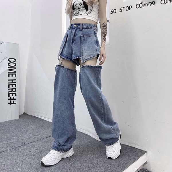 

capris lady hollow out kieszonkowe odpinane skarpetki street denim spodenki spodnie niebieskie punk girl fajna bluza harajuku jeans letni, Black;white