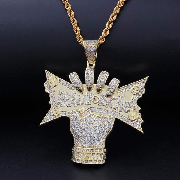 

2019 new 14k gold cz cubic zirconia us dollar money in hand mens necklace really rich designer luxury hiphop jewelry gifts for guy275y, Silver