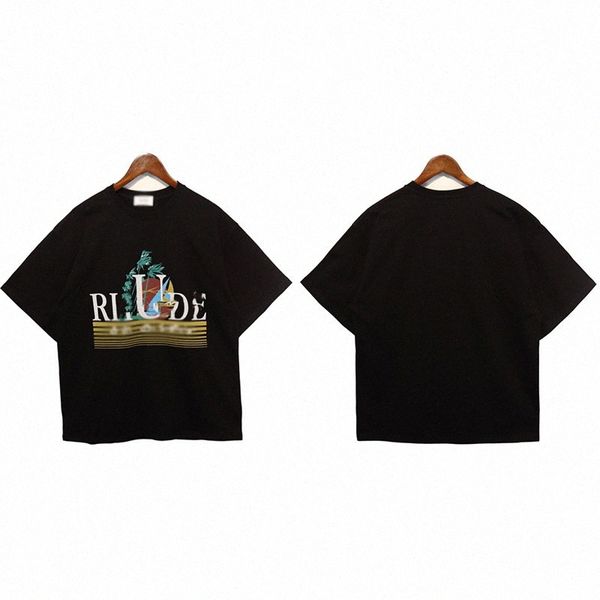 

rhude2023 spring and summer new american-style high street retro men's logo personalized letter printed short-sleeved t-shirt y9yc#, White;black