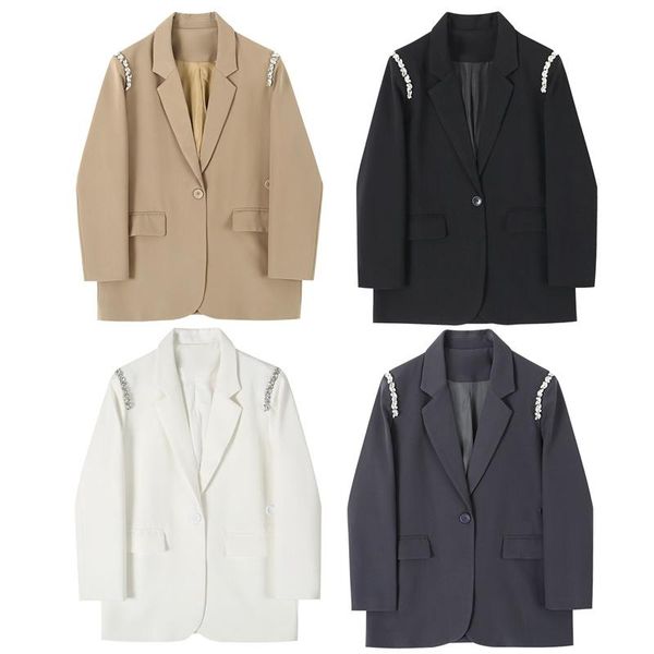 

pants autumn blazer jackets for women vintage female outerw longsleeved solid color oversized blazers simple womens blazer, White
