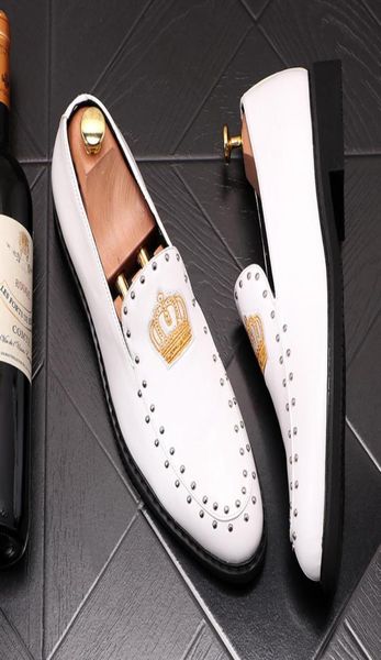 

charming glitter embroidery crown gentleman shoes male wedding homecoming evening groom prom flats slippers dress loafers x826400544, Black