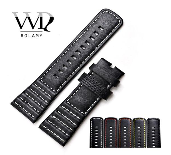 

carlywet 28mm whole real leather with black white orange red yellow stitches wrist watch band strap belt4977349, Black;brown