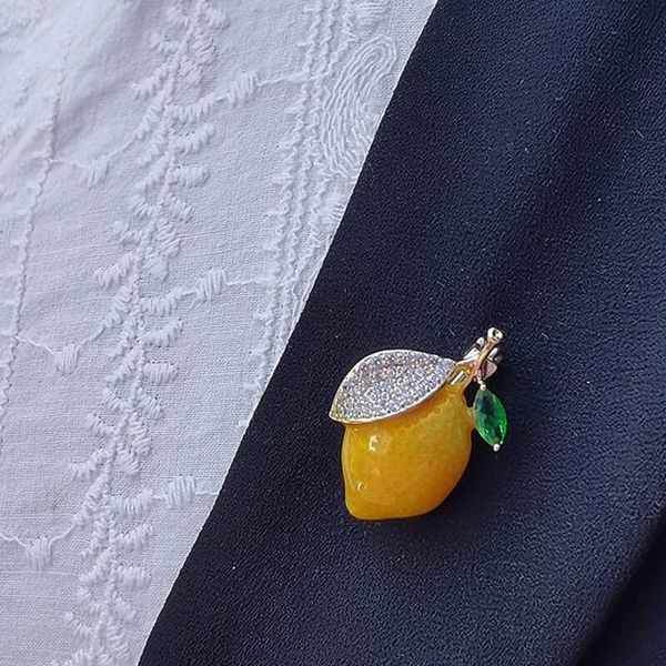 

cute yellow lemon crystal enamel brooches for women kids fruit jewelry wedding party orange causal brooch pins corsage, Gray