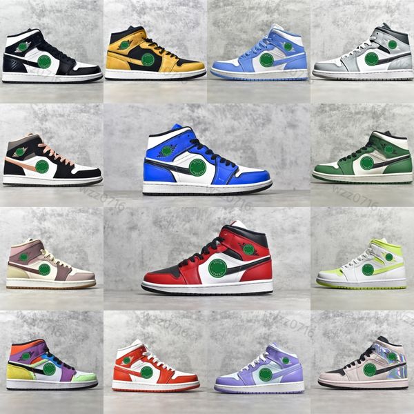 

1 mens basketball shoes 1s mid stealth patent green yellow toe royal bred university blue visionaire obsidian light smoke grey lucky green m