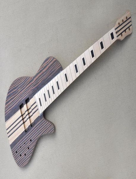 

factory electric semifinished zebra wood body bass guitar kits with 6 strings diy guitar maple fretboard no paint can be changed6448619