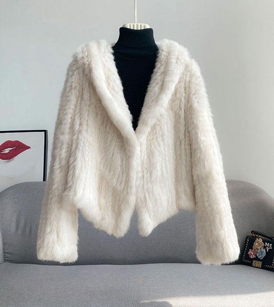 

fur customize rabbit fur knitted coat for women fashion long sleeves rabbit fur jacket outwear winter fur coat ing, Black