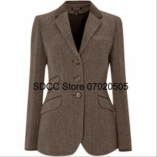 

pants women herringbone blazer slim fit single breasted panel collar dress commuter dinner office lady coat blaser femme, White