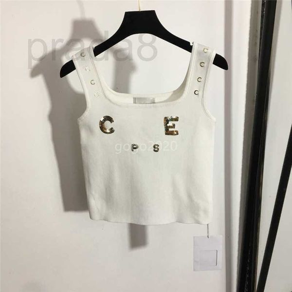

women's t-shirt designer 2022 womens summer knit tee designer with letter sequins female milan runway cotton crop t-shirt clothing hig, White