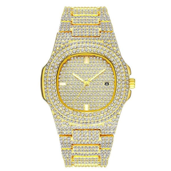 

fashion men women watch diamond iced out designer watches 18k gold stainless steel quartz movement male female gift bling wristwat265y, Slivery;brown