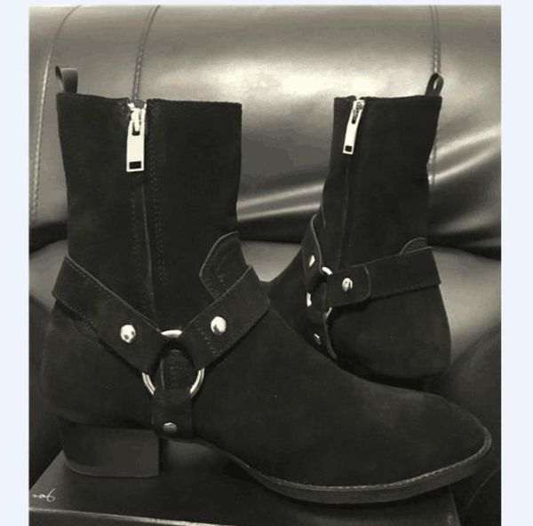 

suede genuine leather harry wyatt charm boots new list wedge slp fashion men classic black ankle strap denim persional boots9852650