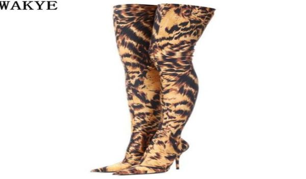 

designer leopard print thigh high boots high heels ankle boots pointed toe slim stretch over the knee boots sock shoes2997227, Black