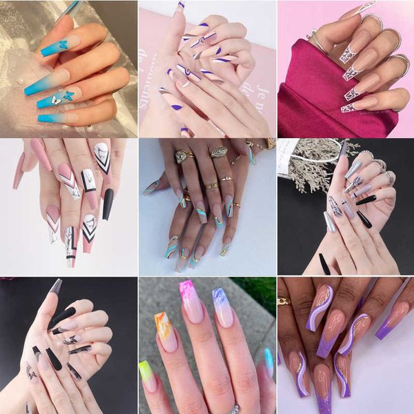 

false nails o1 european and american wear armor removable foreign trade fake nail patch ins ballet nail shaped piece press on nails j230419, Red;gold
