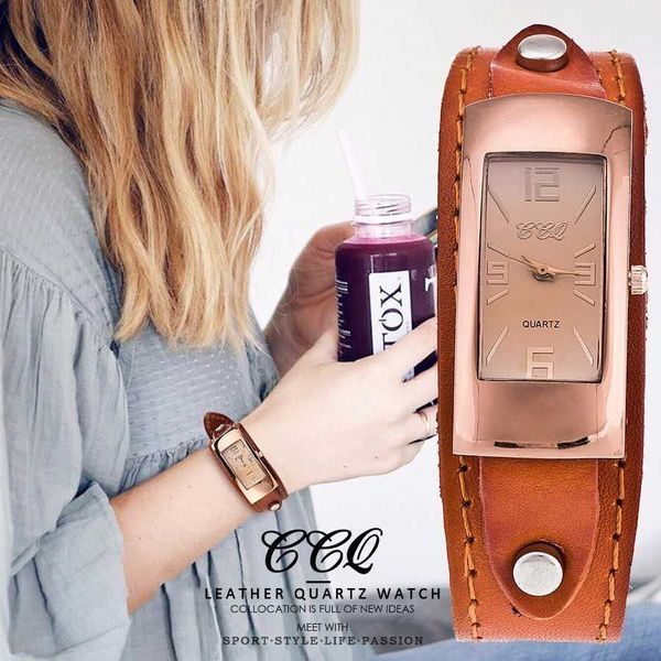 

wristwatches ccq brand vintage genuine cow leather bracelet watch fashion luxury casual women quartz watches wrist watch gift selling w0420, Slivery;brown