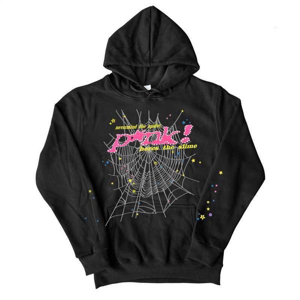 

hip hop print sp5der hoodies men women young thug angel spider sweatshirts heavy fabric pullover hoodies, Black