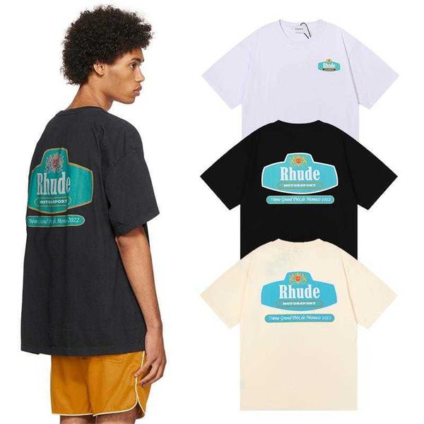 

designer fashion clothing tees hip hop tshirts rhude print meidian loose label men women's couples summer pure cotton t-shirt trend str, White;black