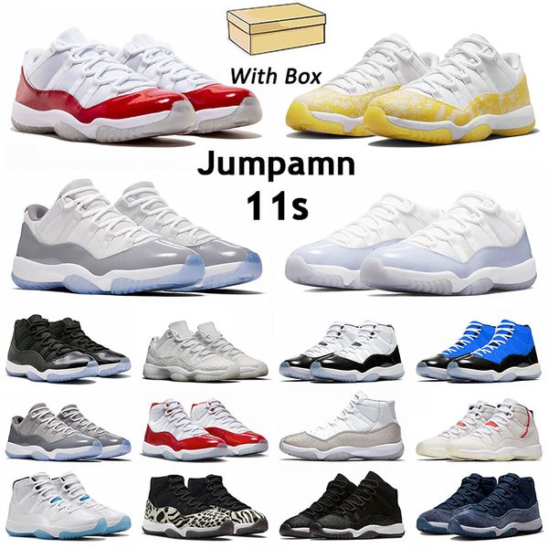 

box with cherry new 11s basketball shoes sports shoes designer high white bred black blue cement grey navy gum tour yellow snakeskin casual
