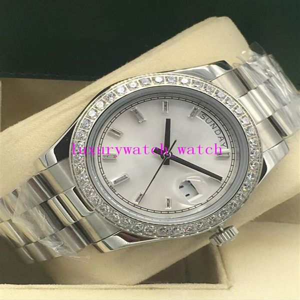 

new version diamond bezel mens 18k white gold diamond blue black white gold dial 41mm automatic fashion men's watch wristwatc261m, Slivery;brown