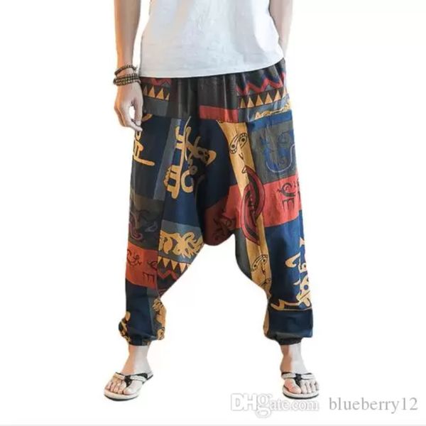

qnpqyx hip hop baggy cotton linen harem pants men women plus size wide leg trousers new boho casual cross-pants, Black