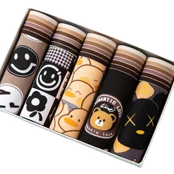 

underpants 5pcslotmen's panties boxing fashion underwear cartoon print shorts soft comfortable high elasticity milk silkfabric 230419, Black;white