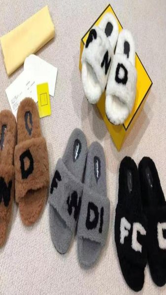 

slippers luxury slide designer fashion women wool sandals warm comfort woman slipper shoes autumn winter slides scuffs sandal size8064119, Black