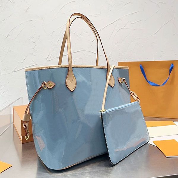 

luxury patent leather bag shopping bag printing embossing old flower letter high-capacity handbag purse hook closure lace casual shoulder ba