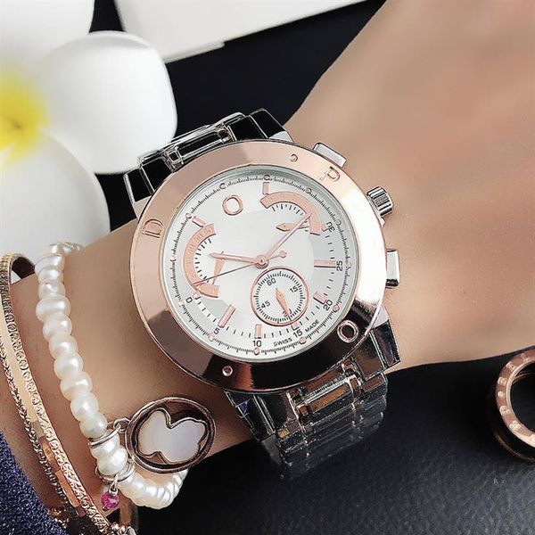

fashion brand watches women ladies girl 3 dials style metal steel band quartz wrist watch p66212q, Slivery;brown