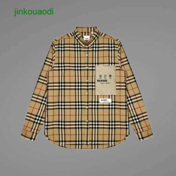 

burbersys 2023 new light luxury letter print collage classic plaid shirt versatile lapel, White;black