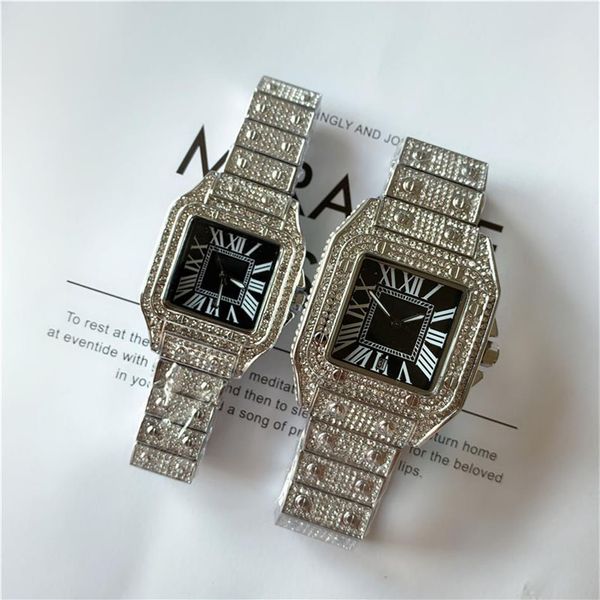

men women fashion watch shinning diamond watch full iced out watches stainless steel quartz movement luxury 265s, Slivery;brown