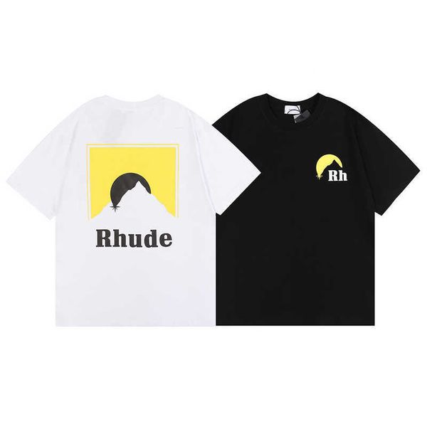 

designer fashion clothing tees hip hop tshirts rhude classic american casual summer snow mountain sunset print men's women's coupl, White;black