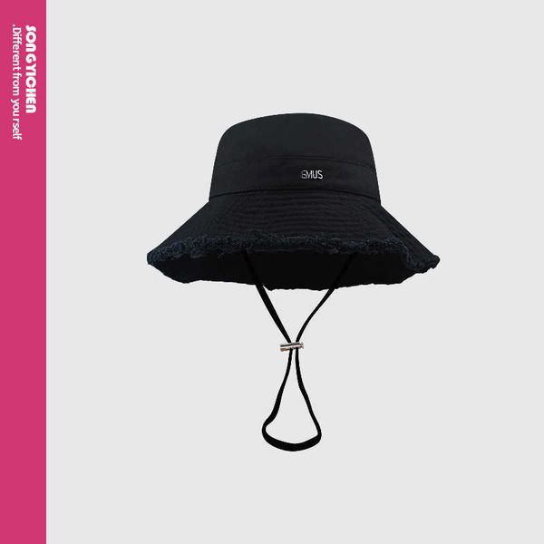 

designer hat casquette jacquemes bucket hat summer washing big brim fisherman hat holiday burr sling sunscreen sunshade hat, Blue;gray