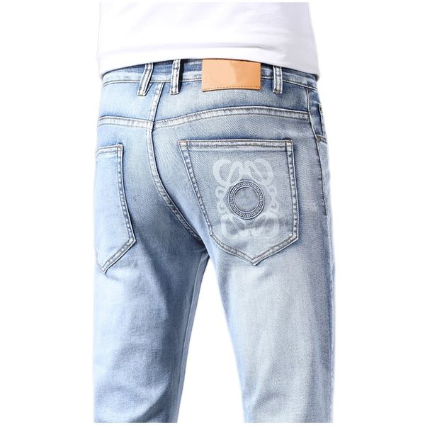 

men's jeans spring summer thin men slim fit european american high-end brand small straight double o pants f211-5, Blue