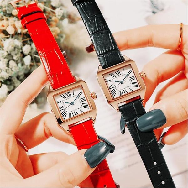 

fashion square women watch rose gold luxury men watches roman dial leather male quartz clock brand female wristwatch business 2622, Slivery;brown