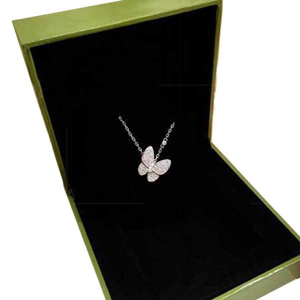 

luxury necklace designer jewelry two butterfly pendant necklaces for women rose gold diamond red bule white shell stainless steel platinum w, Silver