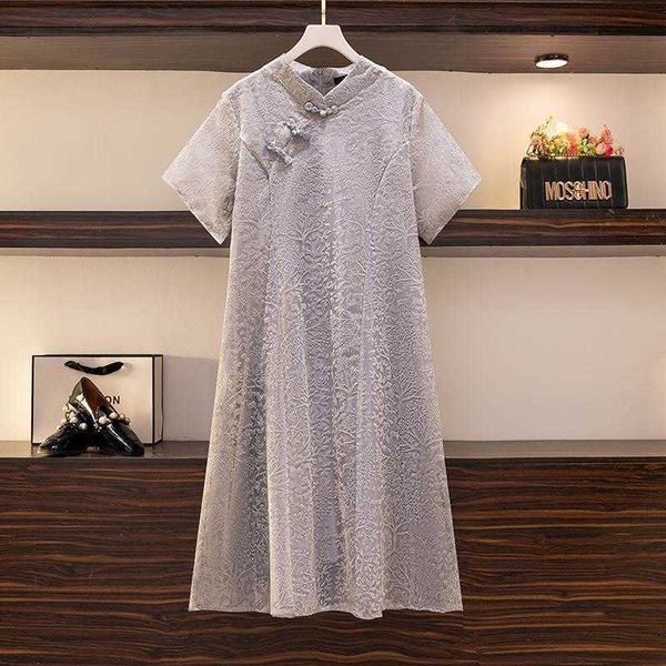 

improved cheongsam dress for plump girls summer large size womens clothing 150., Black;gray