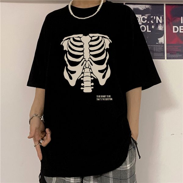 

men s t shirts hip hop funny graphic skeleton bone print t shirt men women punk vintage oversize streetwear clothing t shirt 230420, White;black