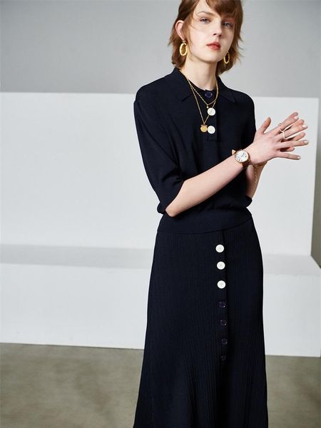 

dress women black lapel collar knitted and skirt french pairs fashion ing, White