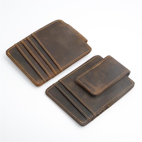 

crazy horse leather money clip magnetic men wallet s vintage design slim card wallet237b, Red;black
