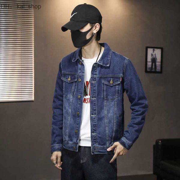 

men's fur & faux 2023 spring new denim sports solid color casual lapel fashion trend 21, Black