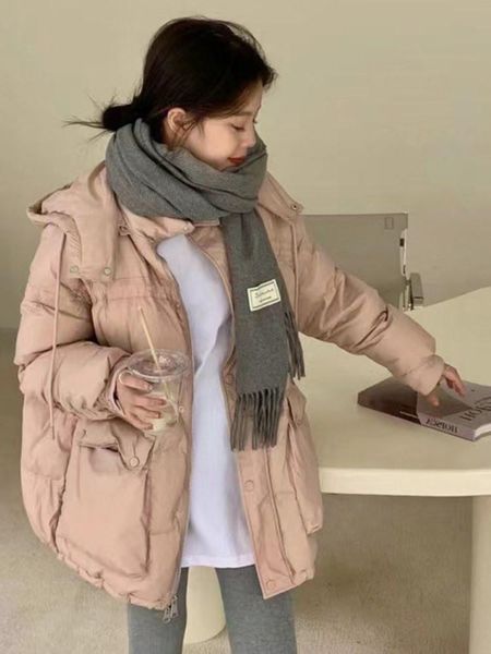 

parkas down jacket 90% white duck down jacket winter jacket women solid turndown collar hooded loose warm coat streetwear new fashion, Black