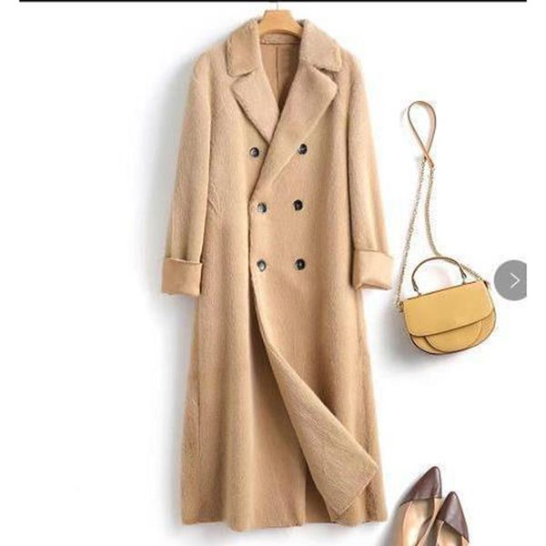 

fur pb za women's winter coat classic loosefitting doublebreasted long blazer collar faux fur coat solid casual oversize outerwear, Black