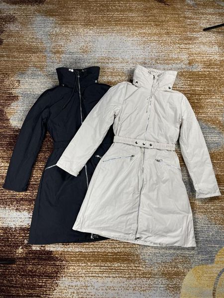 

parkas women fashion casual down coats inside down jackets detachable hidden hooded long trench with belt female autumn winter clothes, Black