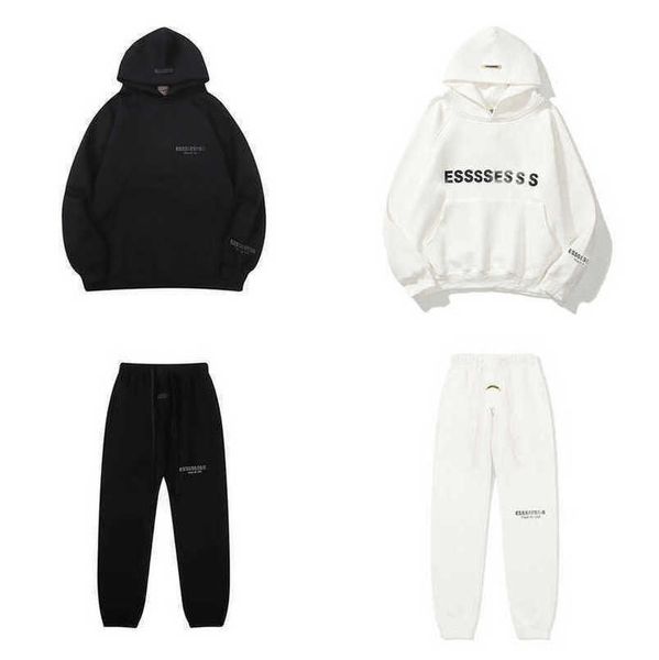 

classics luxury men's tracksuits essss ential sweatshirts letter hoodies men women sportswear hooded pant coat sweater pullover couple, Black