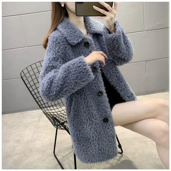 

fur 2022 new women winter fur coat soft sheep shearing wool jacket female h coat lamb fur lined overcoat y797, Black