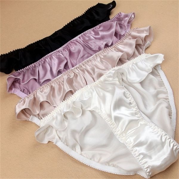 

women's panties 3 pack 100% pure silk women's ruffled underwear lingerie briefs panties l-2xl ms016 230420, Black;pink