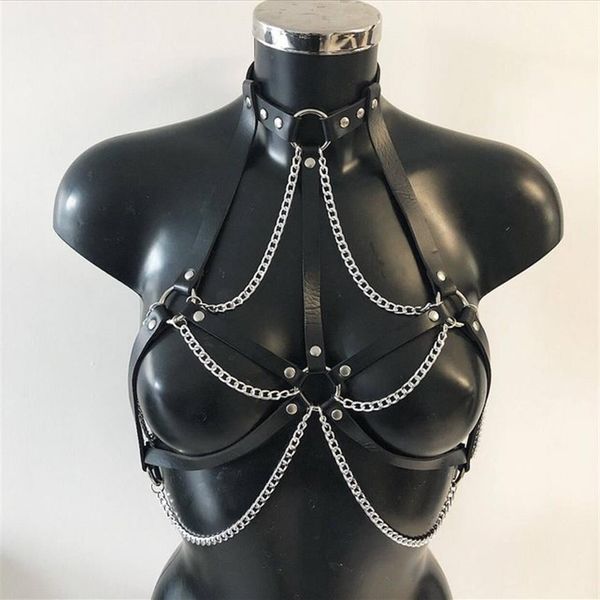 

camisoles & tanks underwear chest harness body bra choker goth leather harness mature suspenders for stockings251p, Black;white