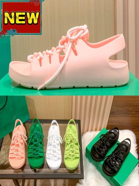 

luxury jelly rubber laceup flat sandals women designer slippers black white grass flamingo seagrass fashion slides summer outdoor1194587