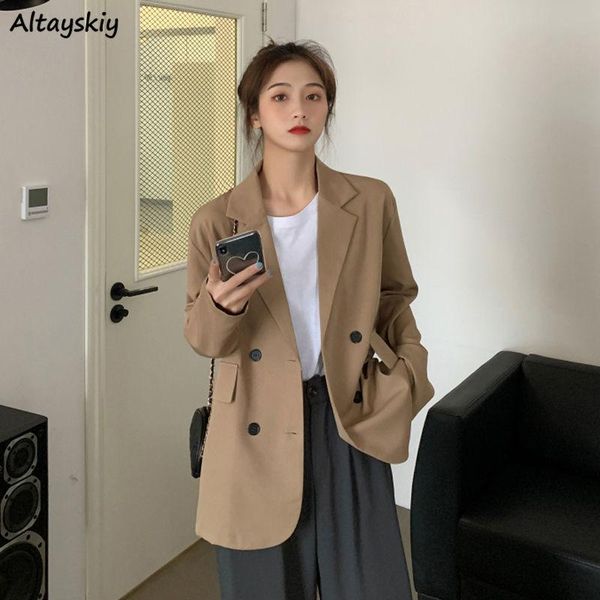 

pants blazers women loose doublebreasted office solid korean longsleeve spring elegant vintage trendy breathable sweet college retro, White
